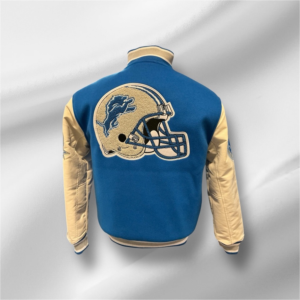 NFL Ultra Game Detroit Lions  Sz S Varsity Faux Leather Quilt Lined Jacket NWT